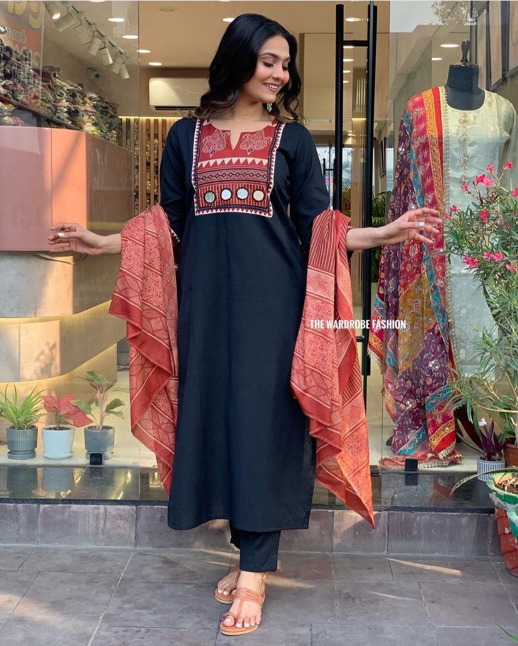 Black Rani By Fvd Rayon Mirror Work Designer Kurti With Bottom Dupatta Order In India
